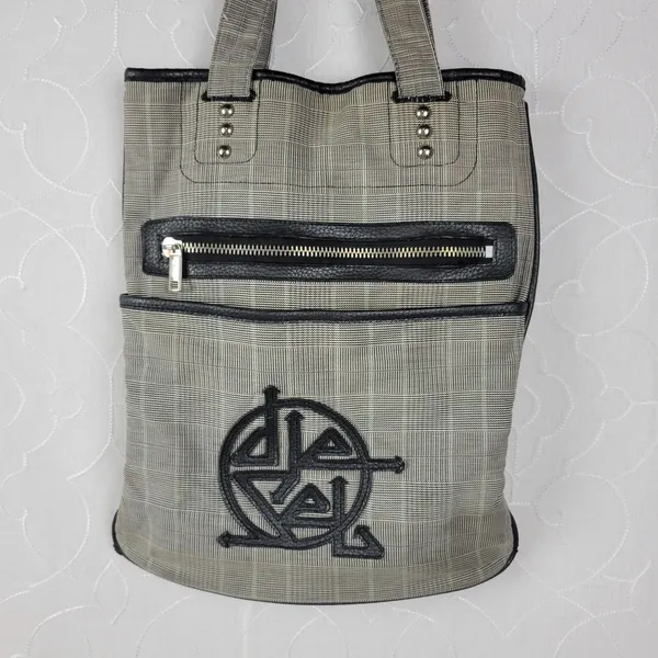 Diesel Women's Tote Gray OS Plaid Check Leather Trim Double Strap Shoulder Bag - Image 13