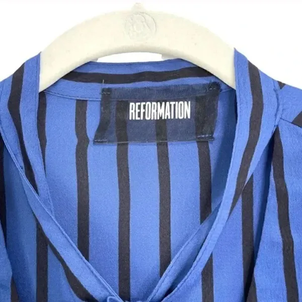 Reformation Eldridge blue stripe tie neck blouse S - Image 4
