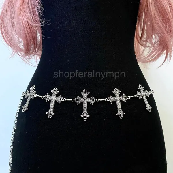 Silver Y2K Gothic Cross Waist Chain Belt, Fits 12 to 35 Inches, X7GA1367 - Image 3