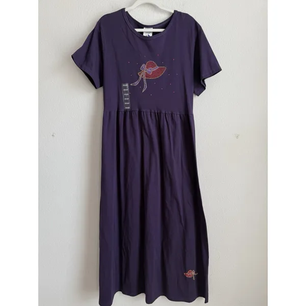 Vtg Cactus Bay By‎ Lynee Dress Women's XL Purple Red Hat Society Maxi USA NEW - Image 6