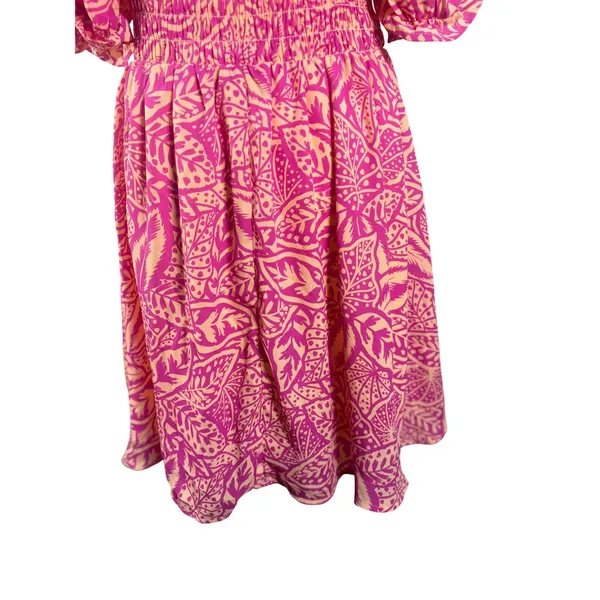 Sienna Sky Tropical‎ Puff Sleeve Dress Womens Medium Pink Excellent Smocked Back - Image 12