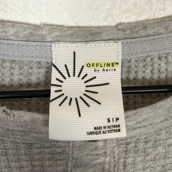 Aerie Offline Wow! Waffle Henley Long Sleeve Shirt Grey Size Small - Image 4