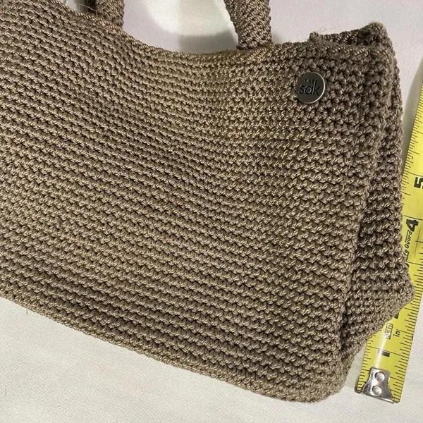 The Sak Crochet Knit Mini Tote Bag Brown Small Shoulder Purse - Image 4