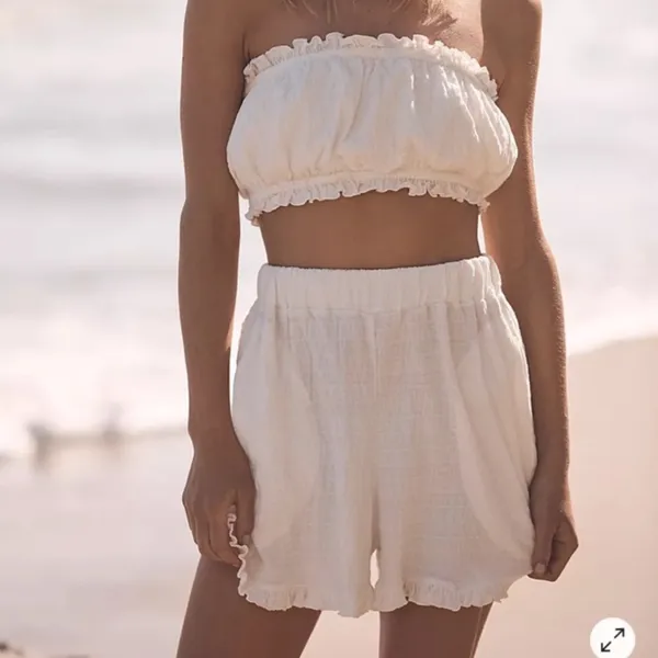 Free People Twyla Beach Shorts Top Bandeau Bra Set M Ivory White Free-EST - Image 6