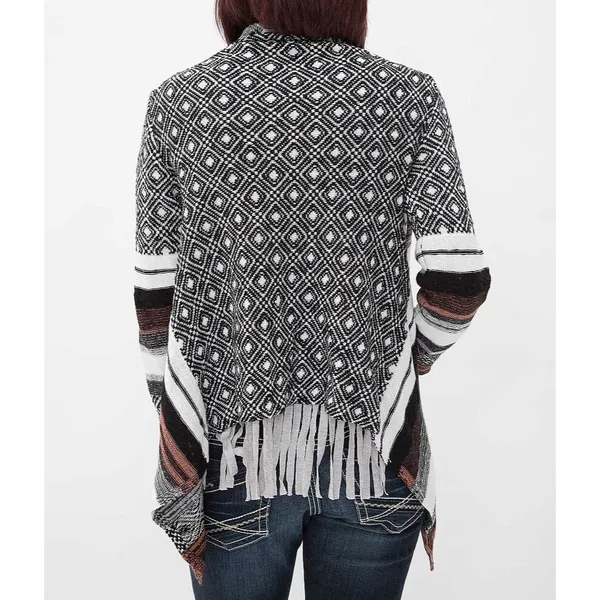 Buckle Striped Fly Away Knit Cardigan Sweater - Image 3