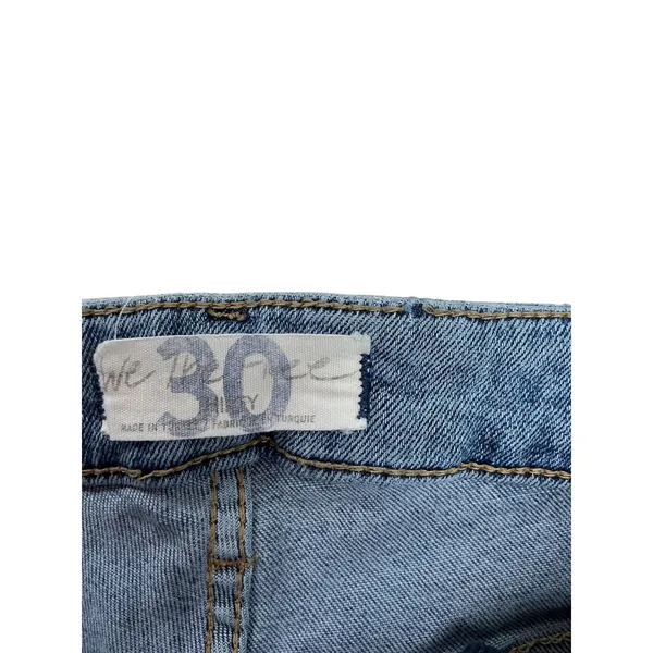 Free People We The Free Straight Leg Jeans Medium Wash Raw Hem Side Slit Size 30 - Image 3