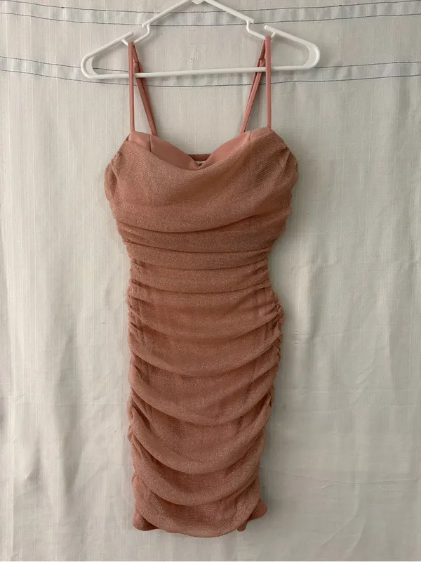 Inspired Hearts Pink Sparkly Ruched Draped Bust Women’s Mini Dress size M(E73) - Image 3