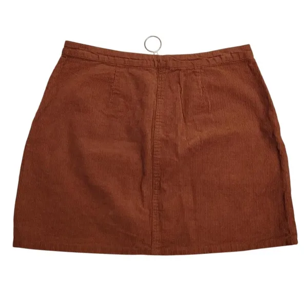 Brown Corduroy Zip Front Mini Skirt Dark Academia Preppy Twee Pockets 90s Size L - Image 2