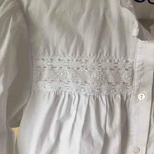 Zara Cotton Crop Puff Sleeve Blouse XS White Lace Button Front Romantic - Image 2
