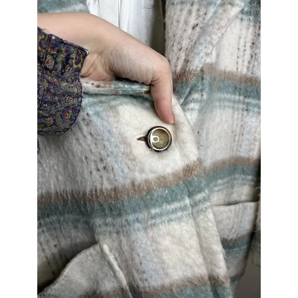 Anthropologie Womens‎ White Green Elsa Plaid Collared Long Sleeve Coat Size M - Image 9