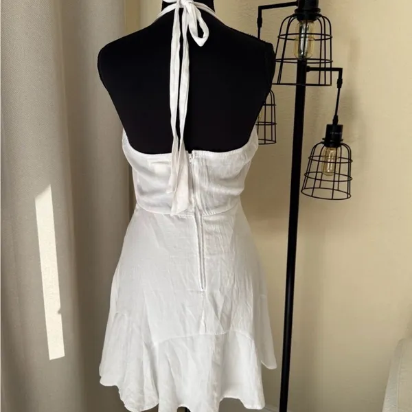 Altar’d State White Halter Mini Dress S Backless Summer Bridal Boho - Image 6