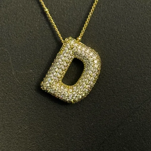 Gold tone puffy pave initial letter D pendant necklace - Image 3
