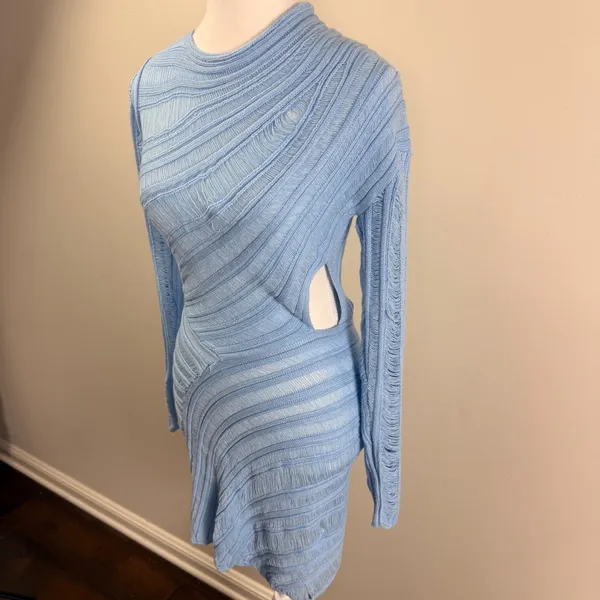 Peppermayo Angels Wing Mini Dress Light Blue Distressed Knit Cutout S/M NEW - Image 6