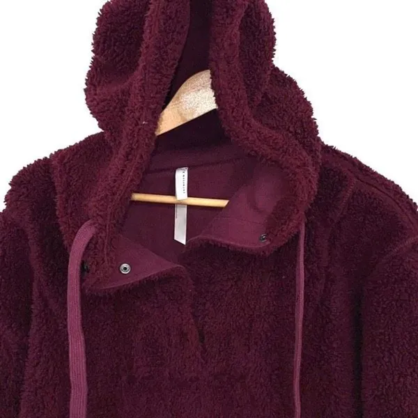 Free People Run My‎ Way Fleece Sherpa Jacket Oversized Plush Hoodie Maroon Small - Image 4