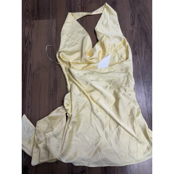 Zara Yellow Satin Silky Halter Mini Dress Kate Hudson Low Back Summer 90s Y2K - Image 4