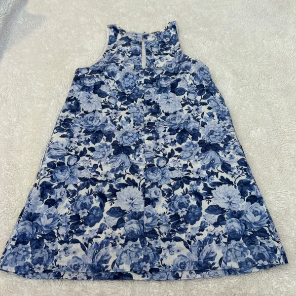 Abercrombie & Fitch Women Blue Floral Linen Sleeveless Mini Dress Boho Resort XS - Image 2