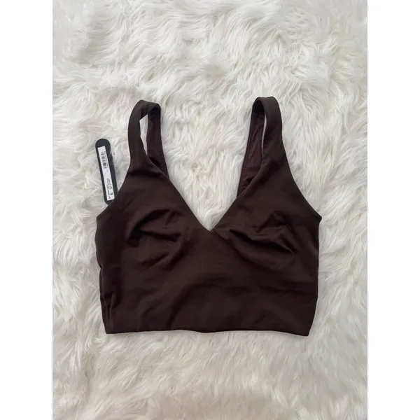 Nike Skims Matte V-Neck Longline Bra Dark Sepia Size Small - Image 4