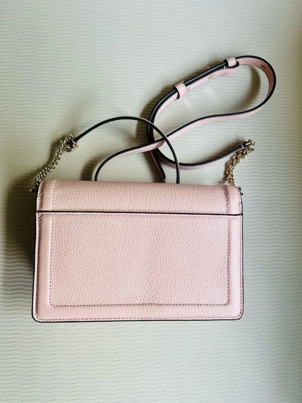 Kate Spade Knott Flap Crossbody Pink Pebbled Leather Chain Strap Bag NWOT - Image 7