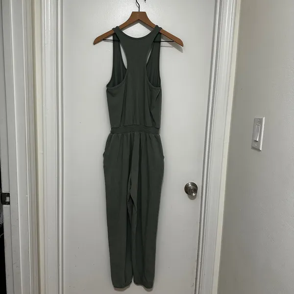 Aerie | Women's Olive Green Smocked Racerback Jogger Jumpsuit, Size XS - Image 4