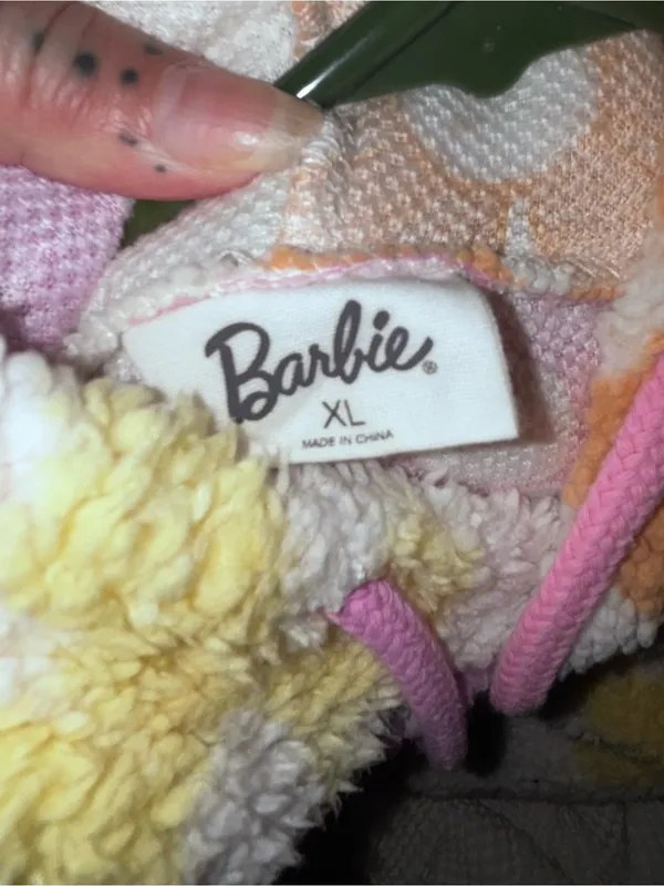Barbie Cream Sherpa Hoodie with Pink, Yellow & Brown Floral Print - Image 3