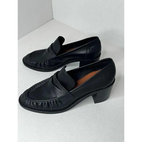 Aquatalia Josette Black Nappa Leather Heeled Loafers Moccasins Size 11 - Image 2