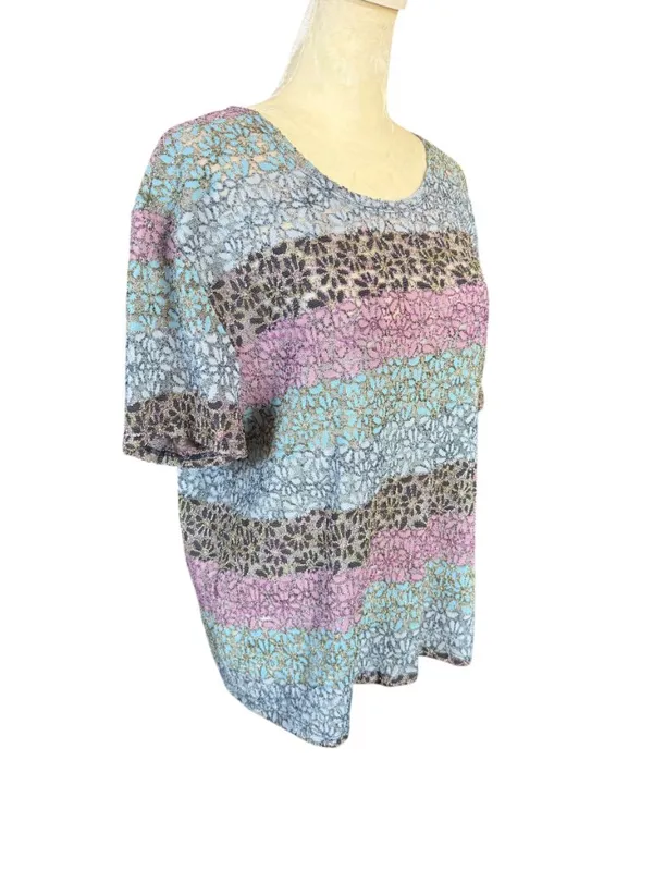 Kathie Lee Collection multi pastel colored floral short sleeve pullover top XL - Image 2