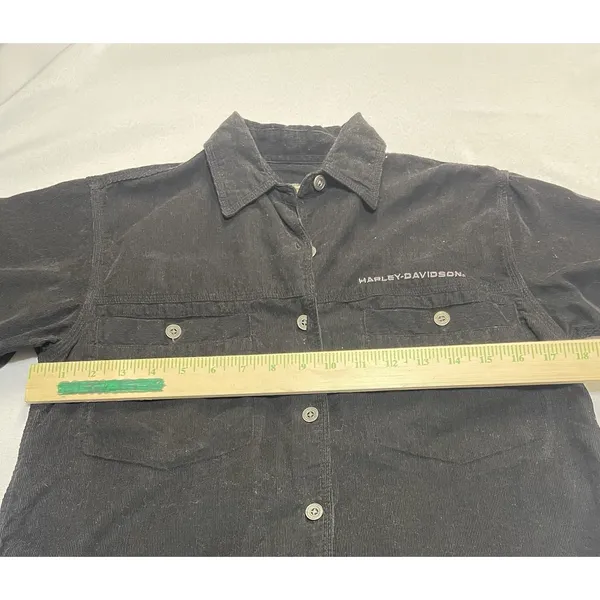Harley Davidson Womens Black‎ Corduroy Button Up Shirt Long Sleeve Embroidered - Image 4