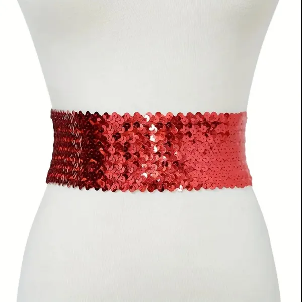 Chic Style Red Sequined Elastic Waist‎ Belt for Women Elegant One Size - Image 5