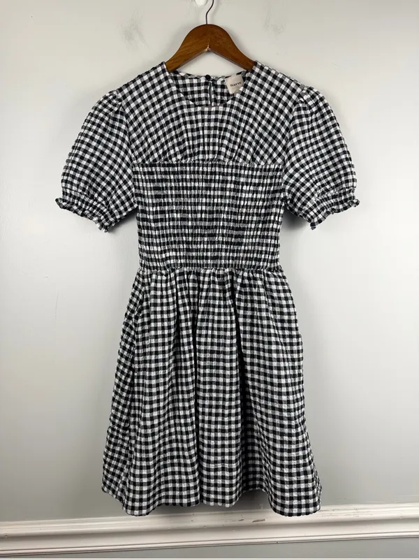 Anthropologie Maeve Puff-Sleeve Babydoll Mini Dress gingham size XS - Image 3