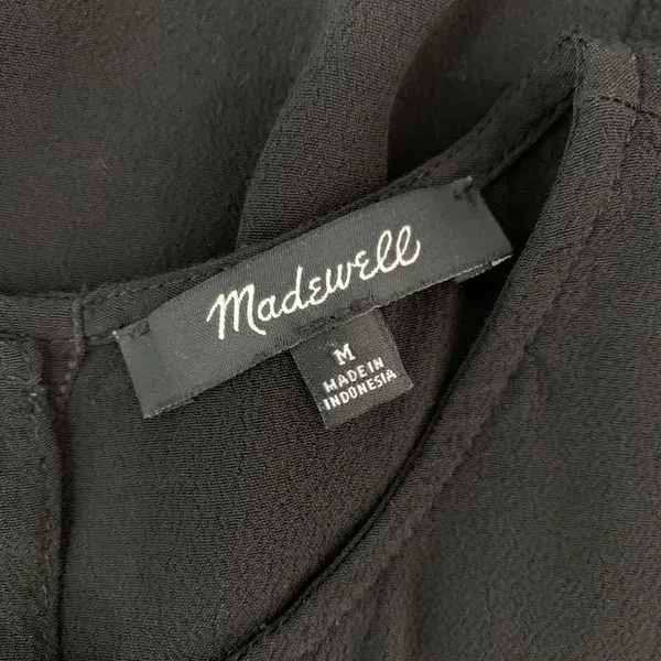 Madewell Crewneck Button Back Easy Dress M Black Short Sleeve Minimalist Casual - Image 6