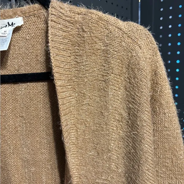 Kye Mi Fuzzy Open Front Cardigan Sweater Tan Medium Soft Cozy - Image 8