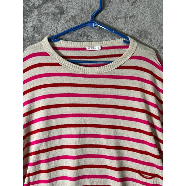 MERSEA‎ Catalina Crewneck Travel Poppy Stripe Pink Red Oversized Coastal Chic P - Image 3