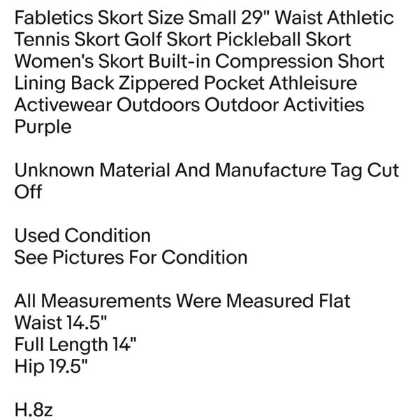 Fabletics Skort Size Small 29" Waist Athletic Tennis Skort Golf Skort Pickleball Skort - Image 2