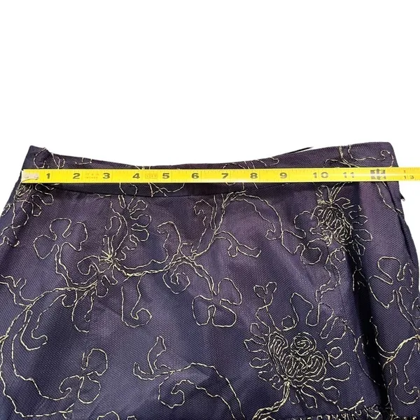 St. Gillian Navy Gold Embroidered Mesh Tiered Midi Skirt Size 6 - Image 7