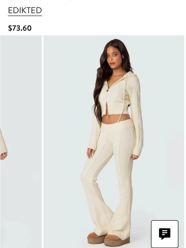 Edikted Ray Cable Stitch Knit Flare Sweater Pants - Image 6