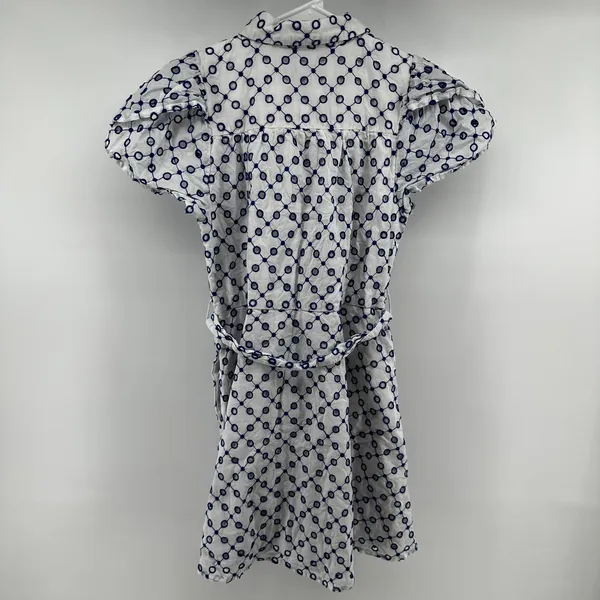 Alexis Target Dot Tulip Sleeve Embroidered Shirtdress Eyelet Belted White Blue - Image 8