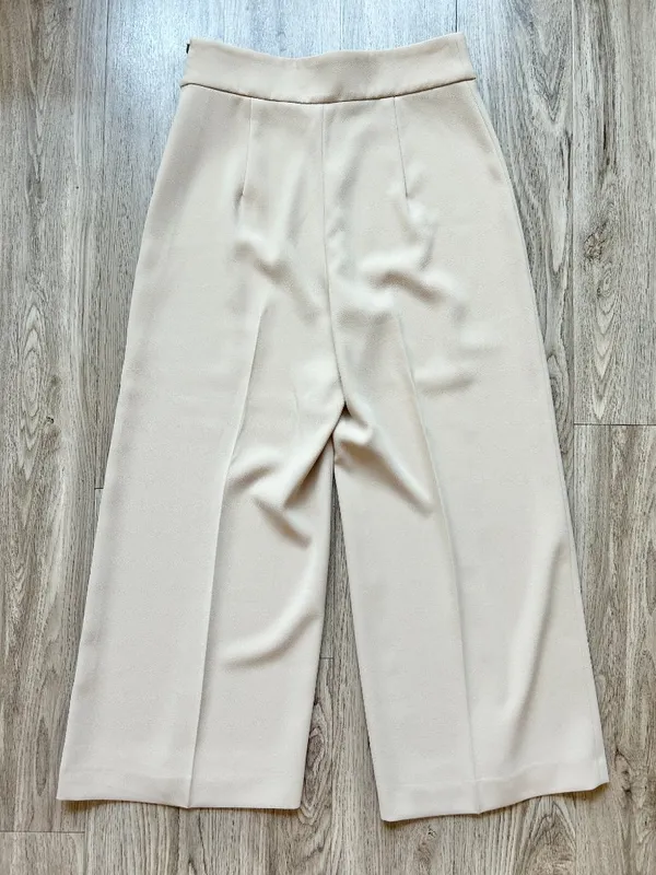 Zara Pleated Pull On Wide Leg Cropped Culottes Pants in Khaki Tan Size M - Image 7