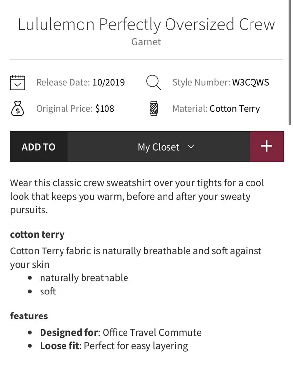 Lululemon Perfectly Oversized Crew Garnet 6 - Image 9