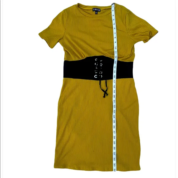 Timing Mustard Yellow Dress with Black Belt Built-In - Image 5