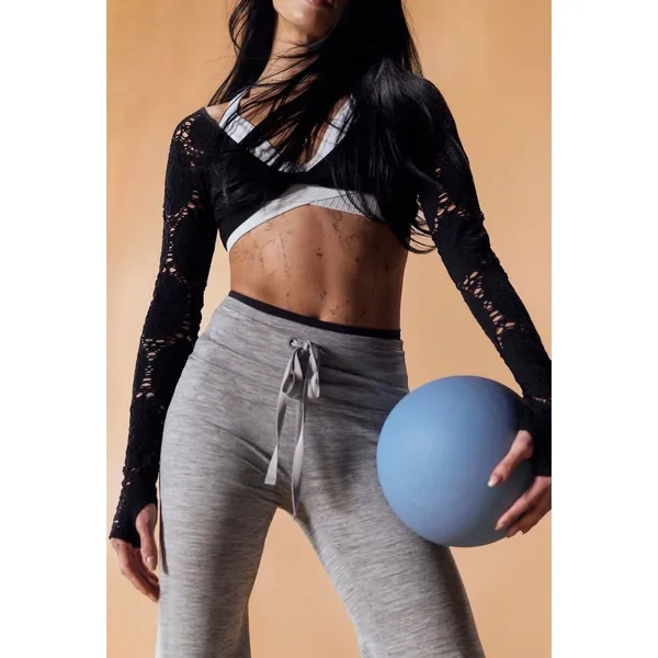 Free People Movement Say The Word Shrug Black XS/S Pointelle Lace Thumbhole Crop - Image 2