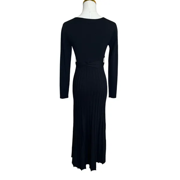Area Stars Black Knit Midi Wrap Dress XS Pleated Fit Flare Career Designer $175 - Image 8
