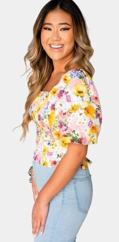 NWT Buddy Love Billie Smocked Puff Sleeve Top sz M - Image 2
