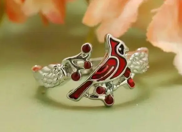 Silver Red Elegant Vintage Antique Cardinal Ring - Image 2