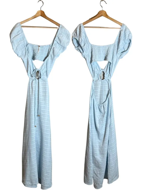 Free People Endless Summer Extra Dose Midi Dress Women's Small Blue Keyhole Boho - Image 4