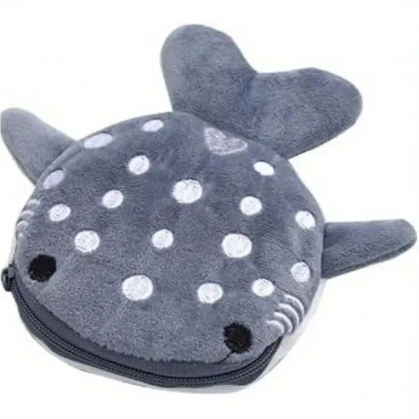 Plush Whale Shark coin purse Gray Polka dot mouth wallet NEW - Image 3