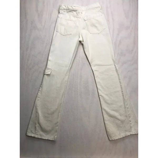 Zara White Flare Wide Leg Cargo Jeans Womens Size 2 High Rise 100%‎ Cotton - Image 8