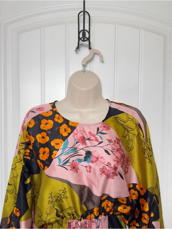 Zara XS Mixed Floral Patchwork Design Boho-Chic Mini Dress Dopamine Dressing - Image 3