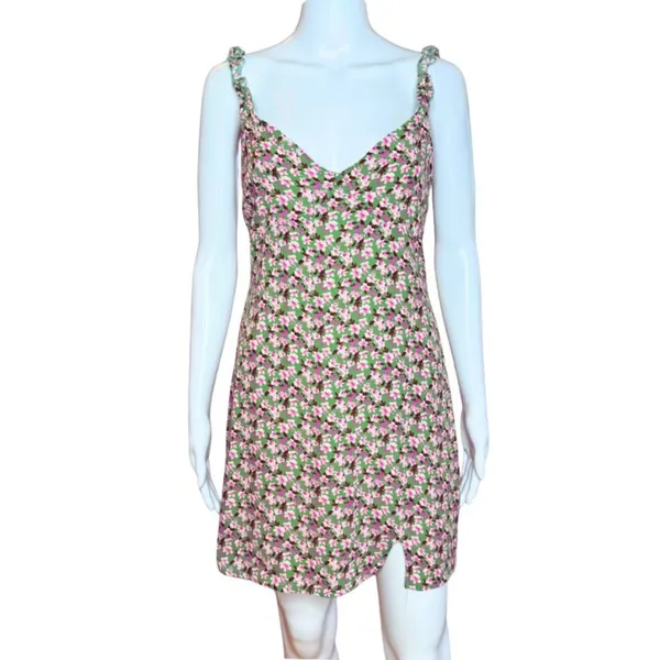 Le Lis Floral Sweetheart Neckline Mini Dress Green Pink Size Small NWT - Image 3
