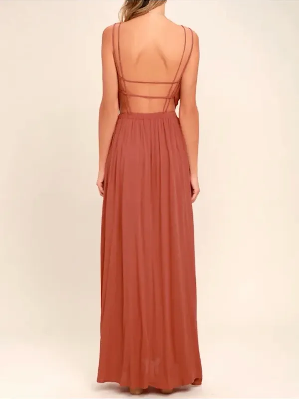 LULUS Women’s Lost In Paradise Rusty Rose V-neck Maxi Dress Size Medium - Image 2