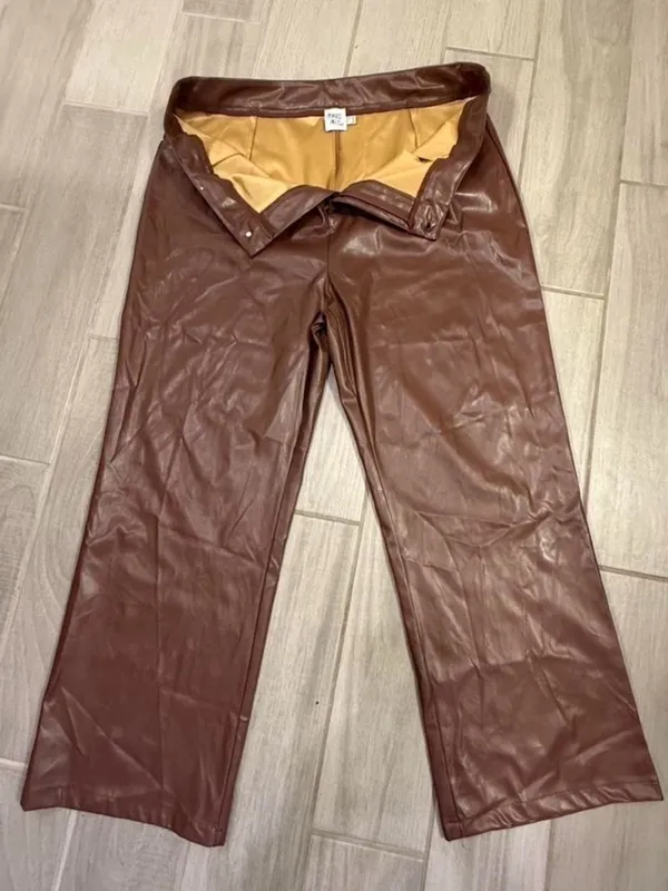 Princess Polly Brown Faux Leather Straight-Leg Pants - Image 3